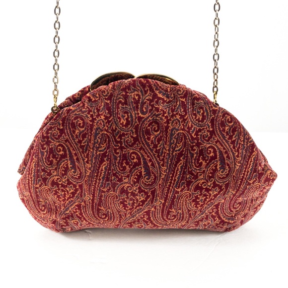 Vintage 70s Velvet Paisley Print Bag Purse Red - Picture 12 of 12